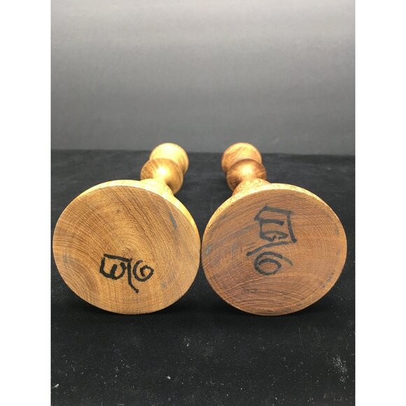 Vintage Hand Turned Wooden Candlesticks Taper Holders Two-Toned 7.5" Tall - Picture 6 of 16